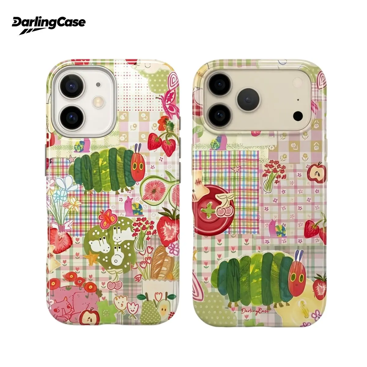 DarlingCase Whimsical Caterpillar Patchwork Phone Case for iphone 17 pro max cases girls. phone case iphone 16 Durable Silicone Double-layer Protective Cover Gift for Girls.Cottagecore Plaid Floral Strawberry Aesthetic, Usb Rechargeable Stylus Digital