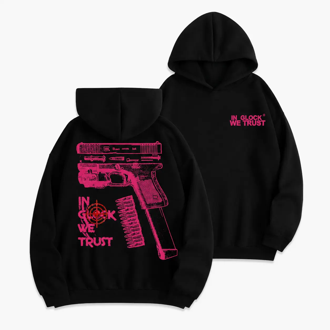 Men's Glock Graphic Blush Pink Hunting Hoodie - Long Sleeve Menswear Sweatshirt - Unisex Gift Option, Sweatshirts