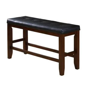 1Pc Modern Counter Height Bench Tufted Faux Leather Upholstery Tapered Wood Legs Bedroom Living Room Furniture Brown Espresso Finish