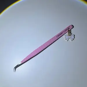 Cherry Lash Pink Tweezer for Extensions with Bow Charm Precision Tool for Eyelash Extensions