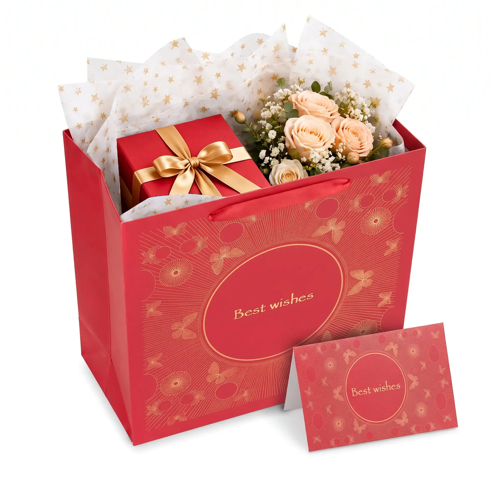 Amalee Gift Luxury Deep Red Gift Box, 12x12x4 Inch Large Gift Box with Lid, Glue-Free Assembly Magnetic Gift Boxes for Presents, Includes Gift Bag, Card, Ribbon and Tissue Paper for Wedding, Birthday