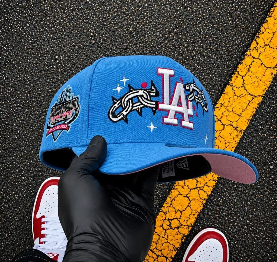 New Era 9FORTY Los Angeles Dodgers Curved Brim Baseball Hat - Sky Blue, Embroidered LA Logo, Pink Undervisor, 2026 Limited Edition MLB Premium Collector’s Cap for Men & Women