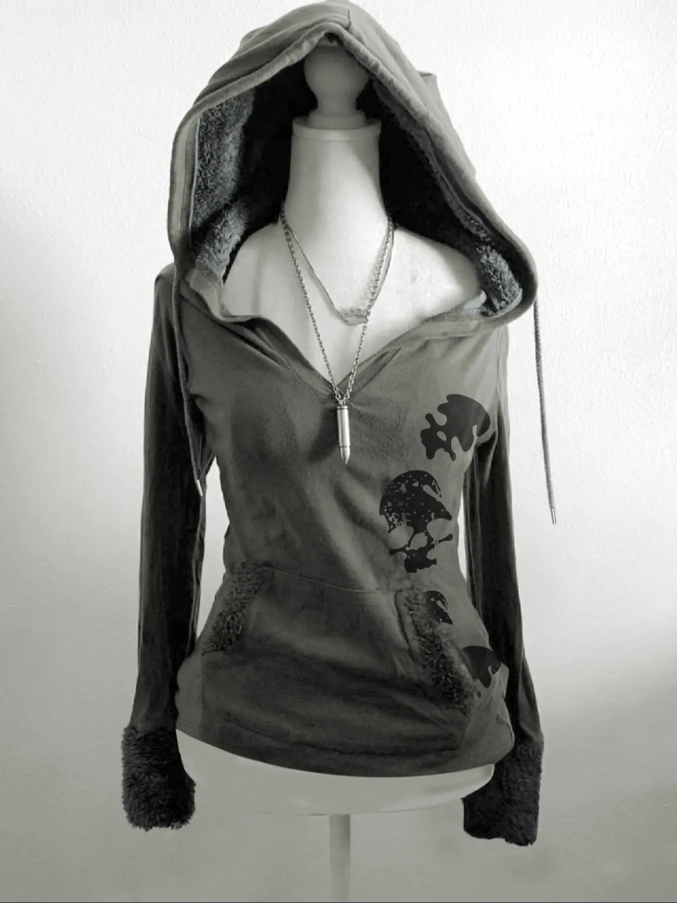 Fall women's clothing Y2k Casual Long Sleeve skull skeleton print fleece fitted hooded pocket hoodie Fashion Sweatshirt Sweatshirts for autumn women's wear Womenswear