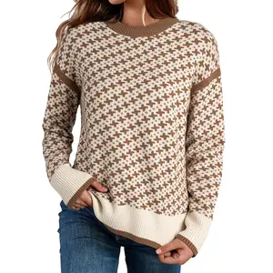 Dokotoo Womens Casual Cross Jacquard Sweaters 2026 Crewneck Long Sleeve Fall Winter Warm Knit Pullover Tops Clothes