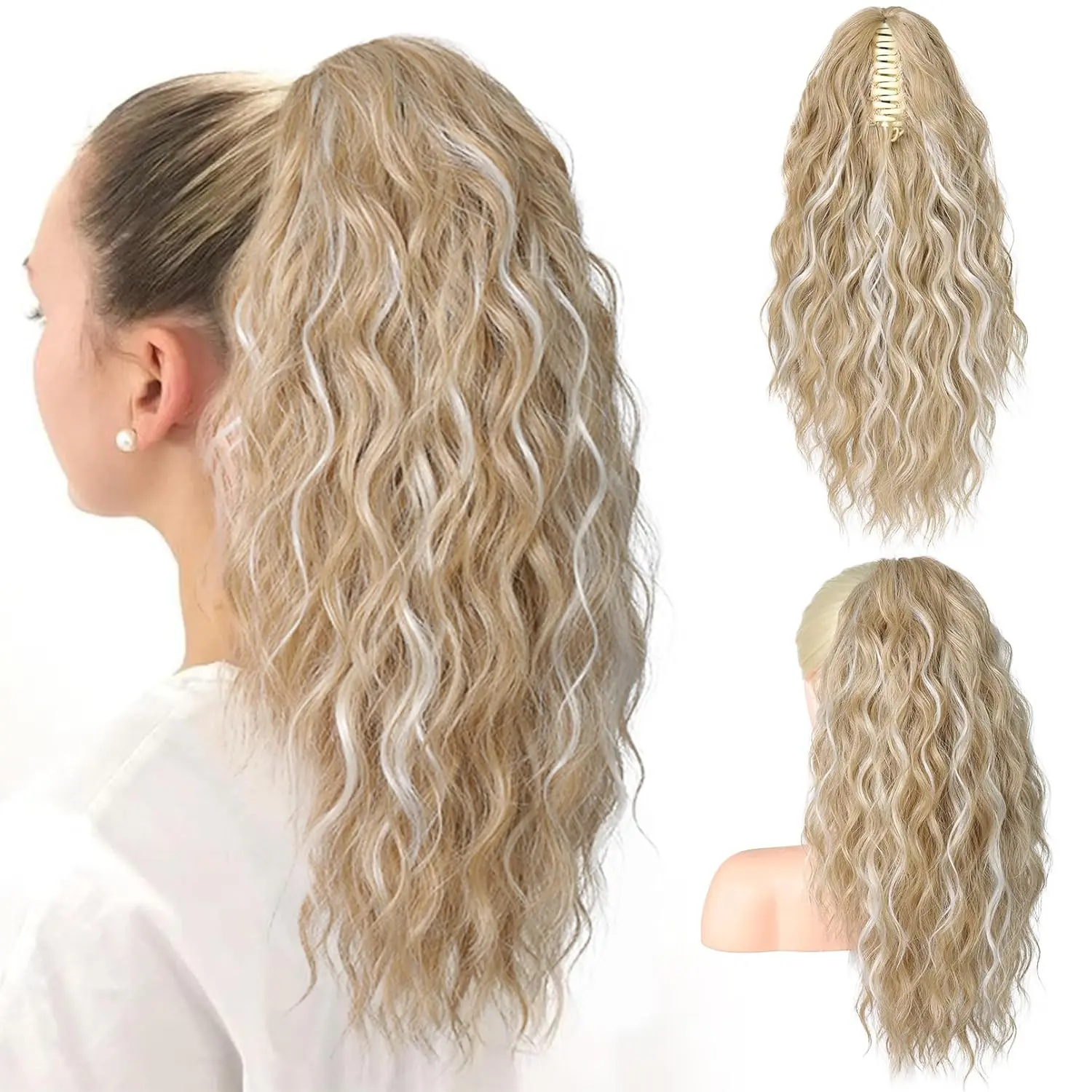 Twicebeauty 18-Inch Pre Styled Synthetic Fiber Wavy Curly Ponytail Extension, Claw Clip-In, Versatile Easy-Apply for Women Daily & Party Use, Pre Styled Ponytail, Synthetic Fiber Extensions, Ponytail Hairstyles, Clip Hair Extensions