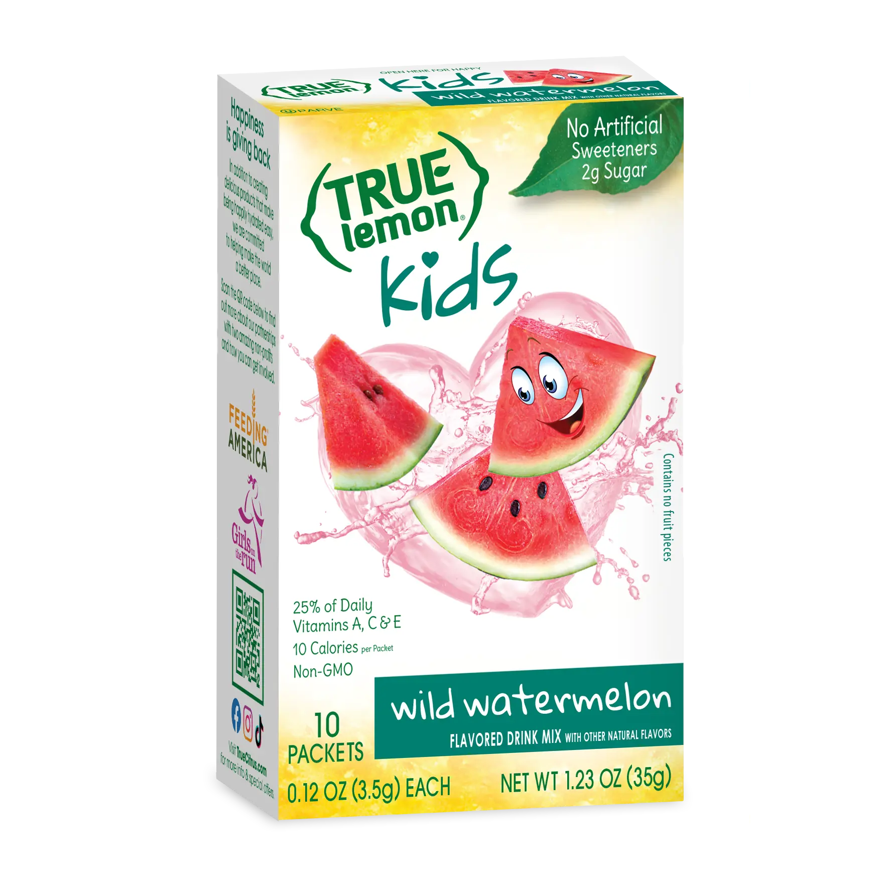 True Lemon Kids Wild Watermelon Drink Mix | 92% Less Sugar Than Juice | No Artificial Sweeteners | 10 Cal
