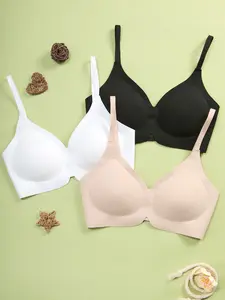 Women's Wireless Push-Up Bras Set, Seamless Smooth T-Shirt Style, Medium Lift, Comfortable Thin Straps, All Seasons, Casual Wear, Underwear