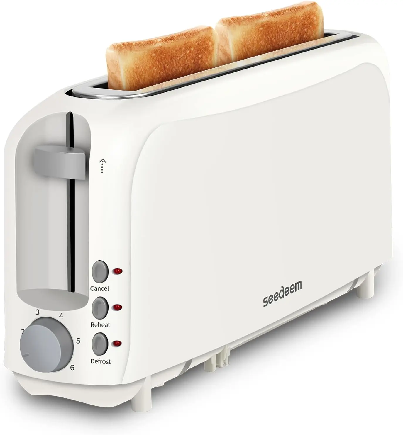Fits-anywhere Kitchenware Slice Slim Toaster 6 Setting Shade Control with Cancel & Reheat & Defrost Removable Crumb Tray 750 Watt Household Appliances Toastie Maker