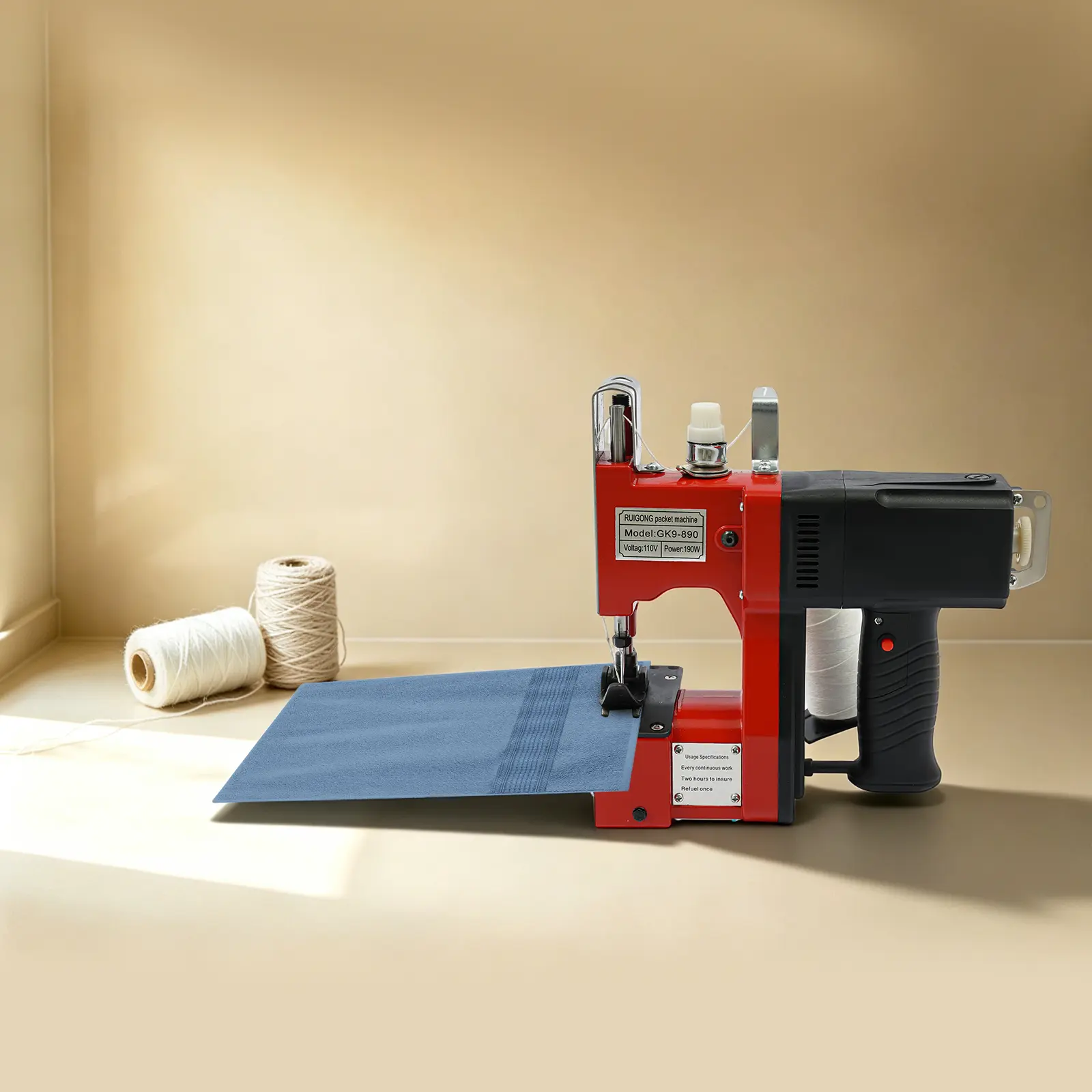 Portable Handheld Woven Bag Sack Closer Sewing Machine - 190W, 110V, 2600 Stitches/Min, with US Plug, Red