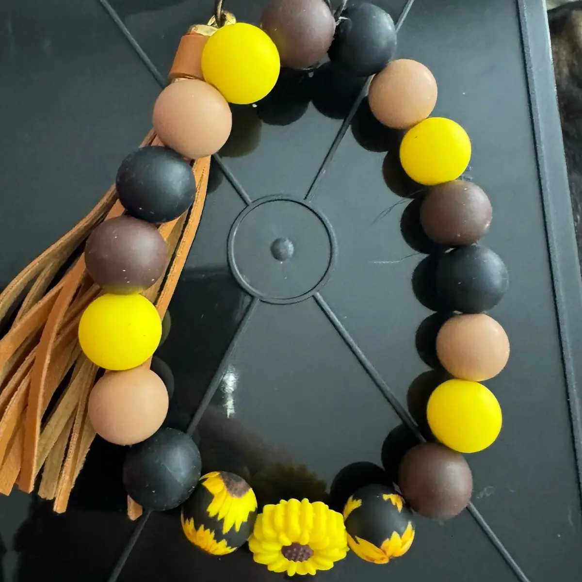 Sunflower Beaded Wristlet Keychain for Phone and Accessories Durable