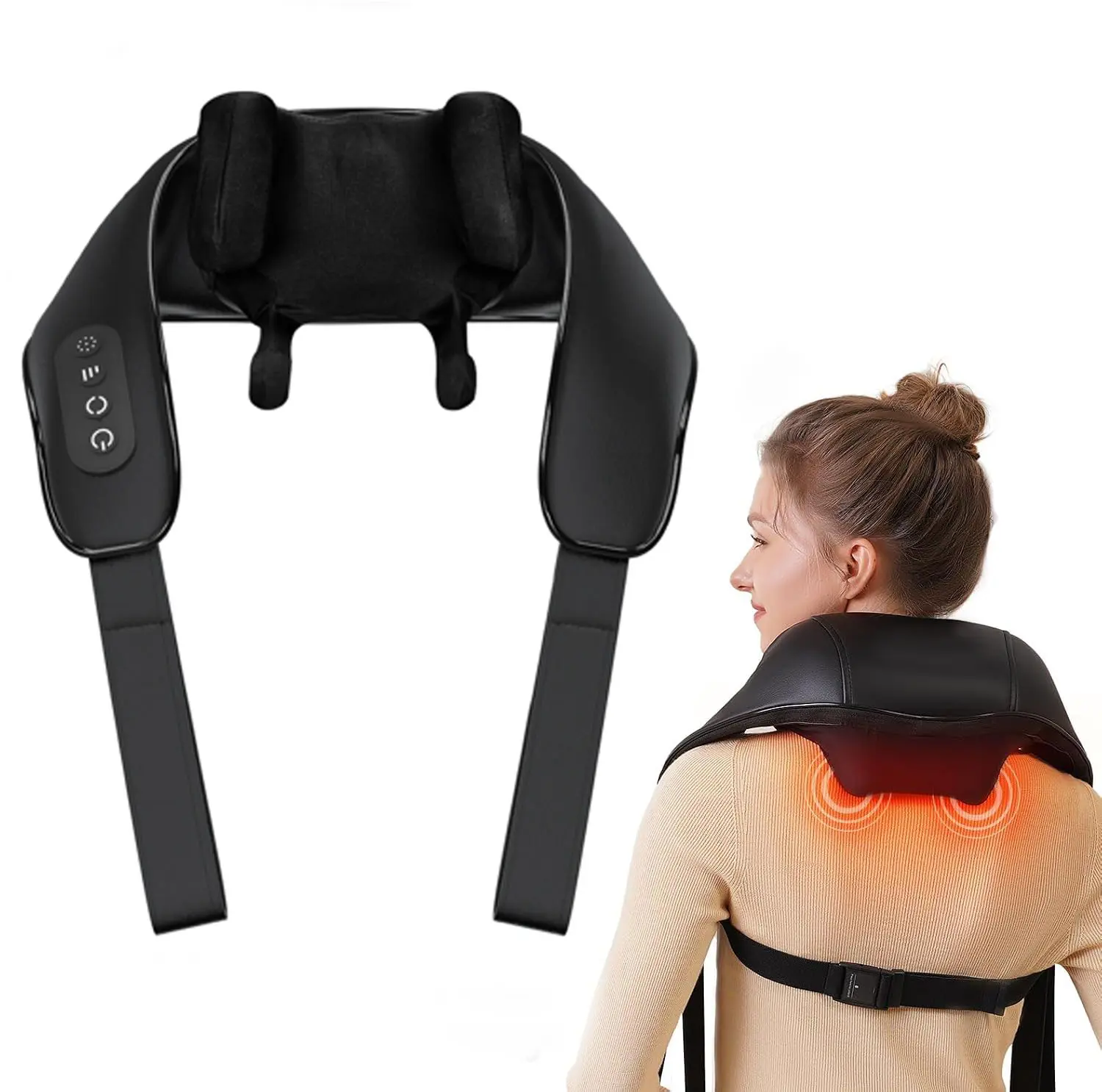 Neck and Shoulder Massager with Heat, Cordless Back and Neck Massager, Upgraded Graphene Heating, 4D Shiatsu Deep Kneading Massage for Shoulder, Back,Leg,Pain Relief, Gift for Dad Mom (Black)