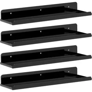 Floating Shelves for Wall, 4 Pack Black Acrylic Shelf 15" Room Decor for Bookcase/Vinyl Record Display/Photo/Picture in Bedroom, Living Room, Bathroom, Kitchen Storage and Organization Hanging Decoration