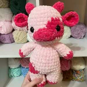 Crochet Cow, Hot Pink and Light Pink Colors, Handmade