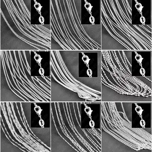 US-FASHION - 10PCS  Pure 925 Sterling Silver Charm Link Chain Necklace Jewelry with Strong Smooth Lobster Clasps 16-30 Inches