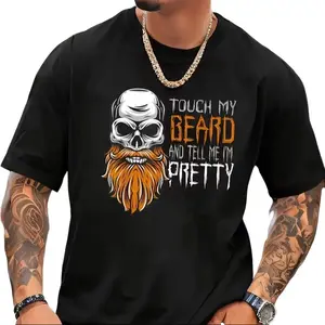 Touch My Beard And Tell Me I'm Pretty Ginger Skull Funny Men's Cotton Short Sleeve Tee, Cargo Pants, Top