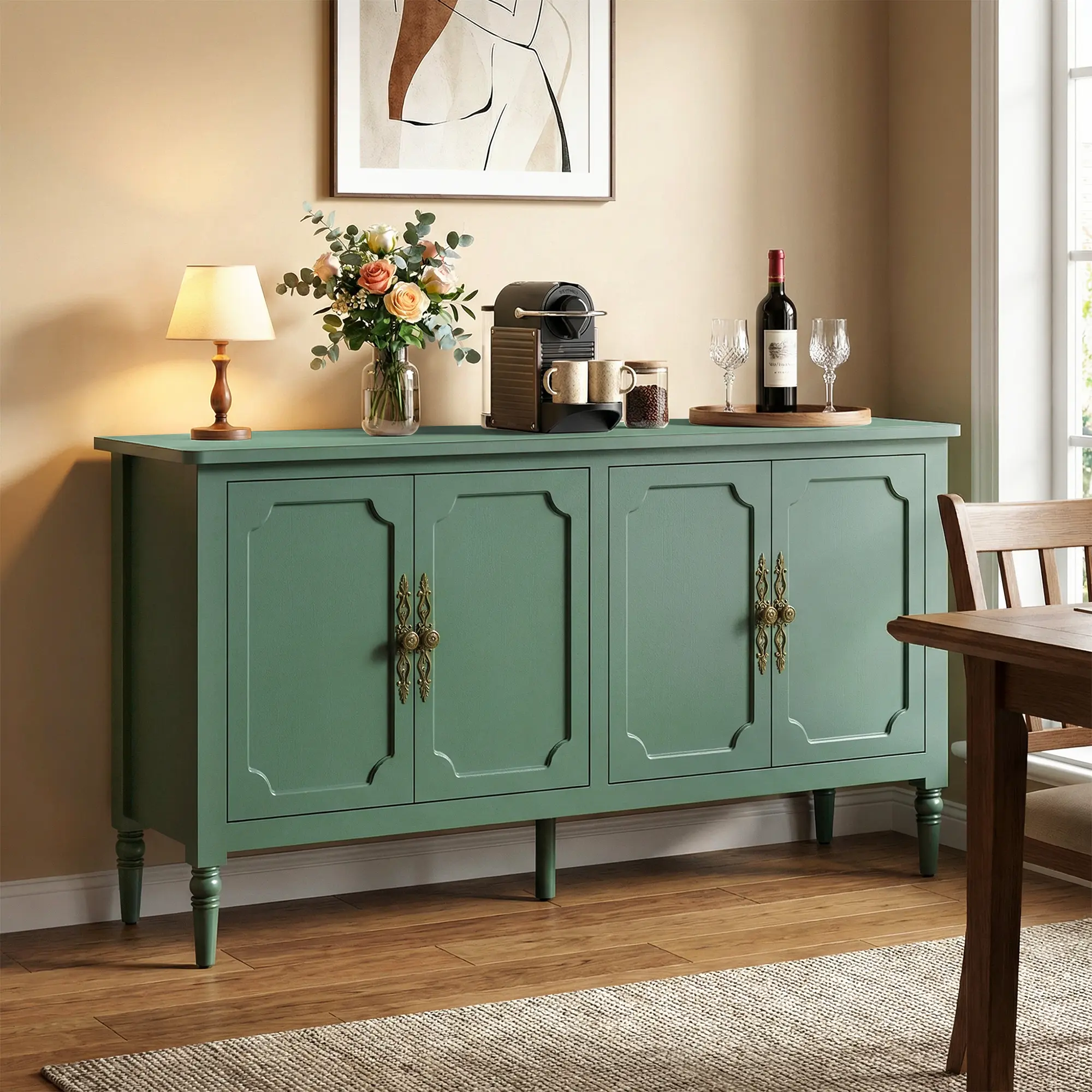 RoyalCraft L Console Table, Sideboard Buffet Cabinet with Storage, Sliding Doors & Adjustable Shelves, Sofa Table Behind the Couch, Modern Accent Coffee Bar for Entryway, Living Room, Dining Room, Kitchen
