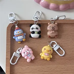 5/25pcs Adorable Cartoon Animal Keychains - Panda, Duck, Bear, Penguin & Chick - Glossy Alloy/Resin Charms with Lobster Clasp for Couples & Best Friends Gifts Keychain Set