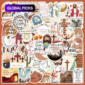 Jesus Themed Sticker, 50pcs Waterproof Durable Decorative Sticker with 1 Count Storage Box, for Phone Case, Laptop, Skateboard, Scrapbook, Journal, Earphone Casing #GLOBAL PICKS