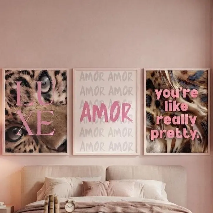Chic Pink Leopard Art Set of 3, Trendy Bedroom Quote Prints, Aesthetic Animal Print, Girly Dorm Decor Art, Coquette Cheetah Room Posters