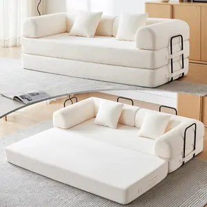 KELVISS 5-in-1 Convertible Cloud Floor Sofa Bed - Light Color, Replaceable Corduroy Covers, 2 Headrest Pillows, Memory Sponge Fill, No-Assembly Indoor Living Room Furniture for Small Spaces Modern Sleeper Futon