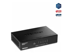 TRENDnet 5-Port Gigabit Desktop Switch, TEG-S51, 5 x Gigabit RJ-45 Ports, 10Gbps Switching Capacity, Fanless Design, Metal Enclosure, Lifetime Protection, Black