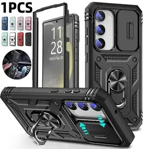 Armor Design Cellphone Phone Case with Slide Lens Cover, Shockproof Impact Resistant Phone Protective Cover, Phone Accessories for Samsung Galaxy A56 A36 A26 A16 A55 A35 A25 A15 A54 A34 A24 A14 A13 4G/5G, Casing