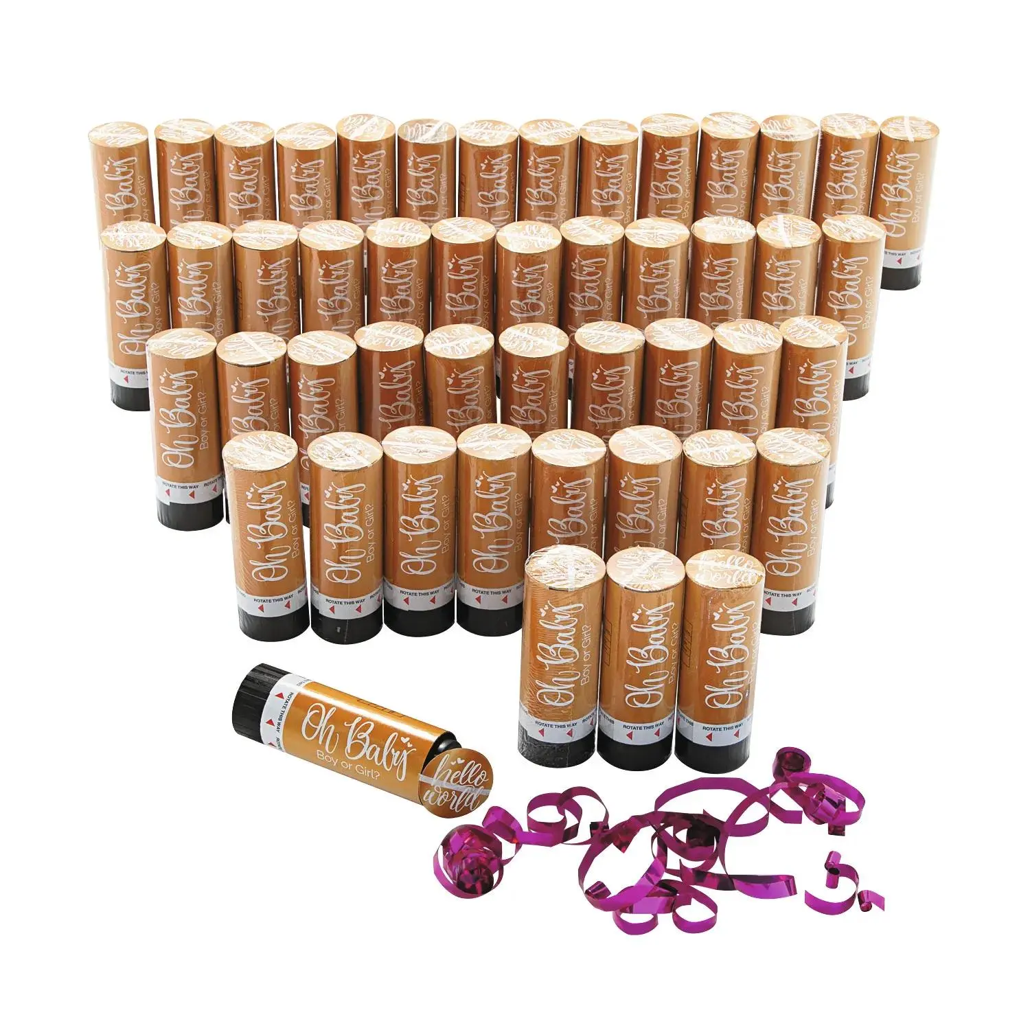 Bulk   48 Pc. Oh Baby Pink Gender Reveal Confetti Poppers