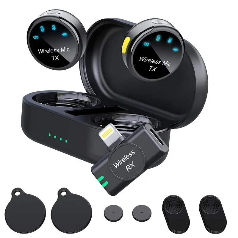 Wireless Lavalier Microphone with 2.4GHz Audio, S3-iOS-W Compatibility, Clamp/Magnetic Clip, DSP Noise Cut, 30 Hours Battery, 1000ft Range, Button Size Lapel Mic for iPhone/Android Camera, Lightning Device Video Recording & Live Broadcasts