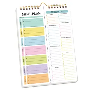 [50-Sheets Meal Planner] 1 Set 50-Sheets Weekly Meal Planner with Shopping List - 50 Sheets, Double Spiral Binding, Tear-Off Grocery Lists, Hangable for Fridge/Wall, Adult Food Planning Memo Pad, Spiral Bound Planner