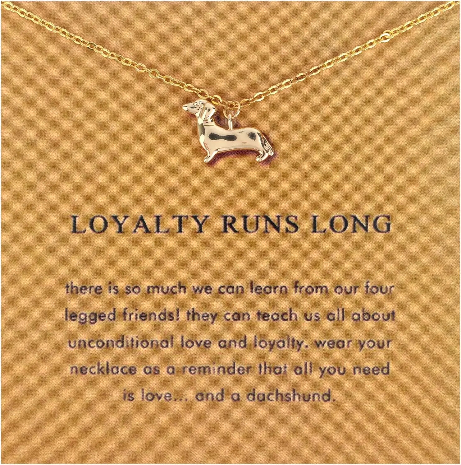 Dachshund Pendant Necklace for Women, Dainty Gold-Tone Copper Jewelry with a 51cm Cable Chain, Remembrance Gift for Dog Fans, Pendant Charm, Female Wear, Buckle Closure, Copper Base, Daily Gift, Animal, Polished Finish, 1.3X1.1cm, Includes Card, Casual