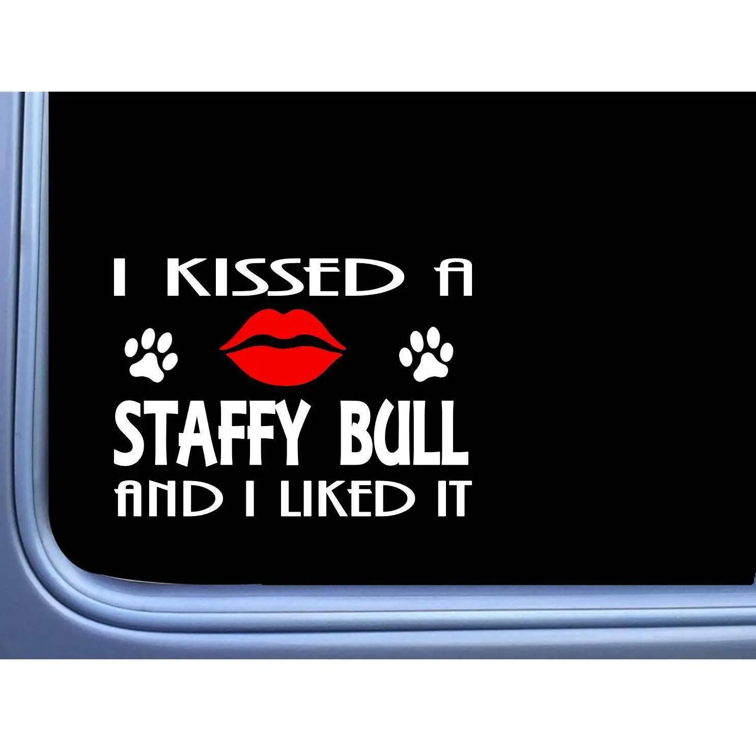 Staffy Bull kissed L857 8" dog staffordshire terrier window decal sticker