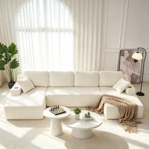 【2Packages】130''U-shaped Modular Boneless  Sectional Sofa , Compressed Corduroy Fabric, Modern Style Living Room Sofa Bed, Space-Saving Recliner Design - Convertible Corduroy Sectional Couch, U shaped Comfy Modular Cloud  Sleeper Sofa with Deep Seat