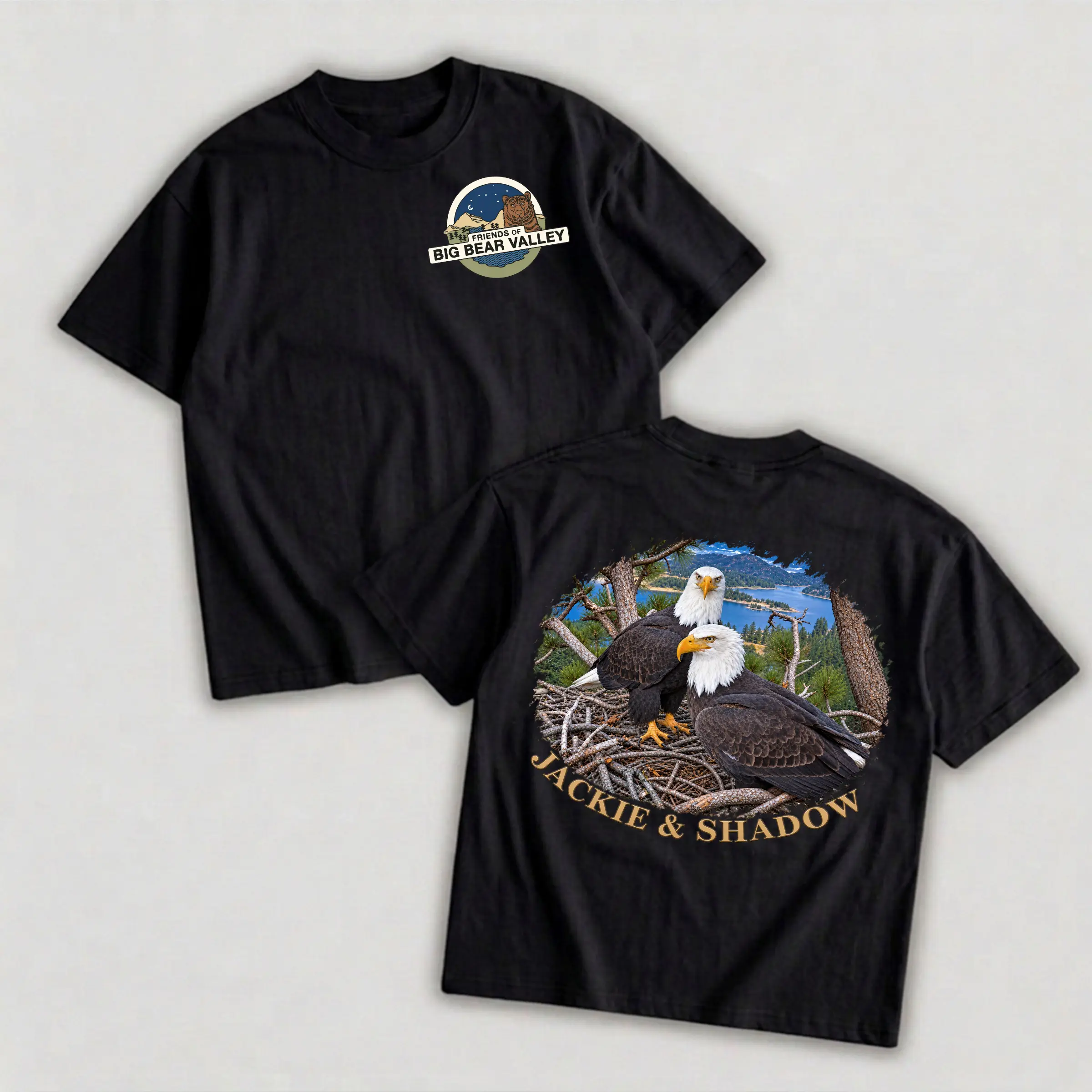 Jackie & Shadow Friends of Big Bear Valley 2 Sided Comfort Colors Tee Pure Ring-Spun Cotton Fabric Casual Crew Neck Short Sleeve Soft-Washed T-Shirt Tops for Women for Men