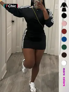Women's Sporty Fitted Short Dress Set, Long Sleeve Slim Fit Casual Two-Piece, Trendy Comfortable Clothing for Everyday Wear