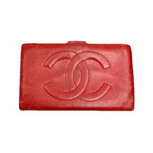 Pre-owned CHANEL Leather Small Leather Goods Red Caviar Skin Big Coco Mark Long Wallet