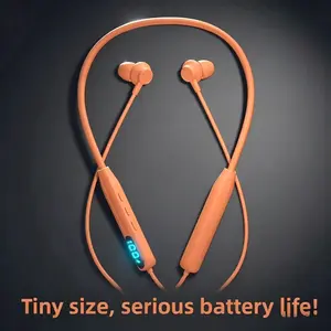 Orange Neckband Bluetooth Wireless Earbuds - Chargeable Audio Headphones with Digital Battery Display, Long-Lasting Battery, Comfortable In-Ear Fit, Stable Connection, Type-C Charging, Sound Isolation, Smart Voice Assistant, ENC for Daily & Workout Use