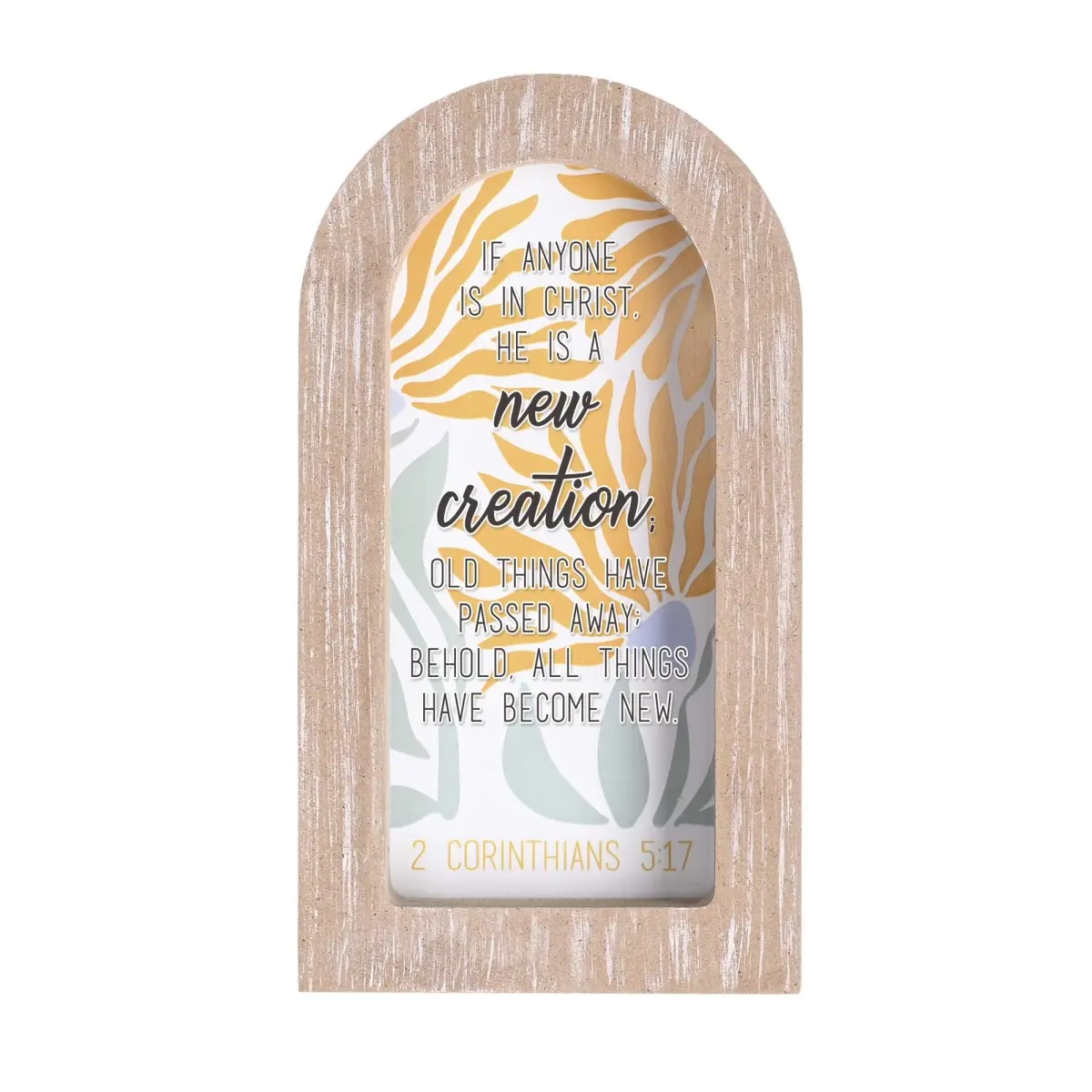 Arch Glass Photo Frame (Model FRMA45) - White 5x8 in, 360 Degree Stand, Tabletop Mount, Floral Biblical Verse Wall Decor, Dimensional Look, Wall Display
