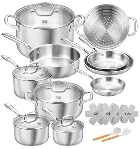 KOCH SYSTEME CS Stainless Steel Cookware Set 21 Piece, 18/10 Stainless Steel Pots and Pans Set for Professional Cooking, Kitchen Cookware Sets, Induction Compatible, Pots and Pans Set, Cooking Set