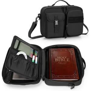 Men's Bible Cover Bible Carrying Case Church Bag with Multiple Pockets, Bible Case with Top Handle and Shoulder Strap, Black