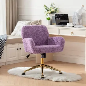 Office Desk Chair with Wheels & Arms, Comfortable Adjustable Swivel Computer Task Chairs Vanity Chair for Home, Office, Make Up Room, Small Space, Bedroom, Violet