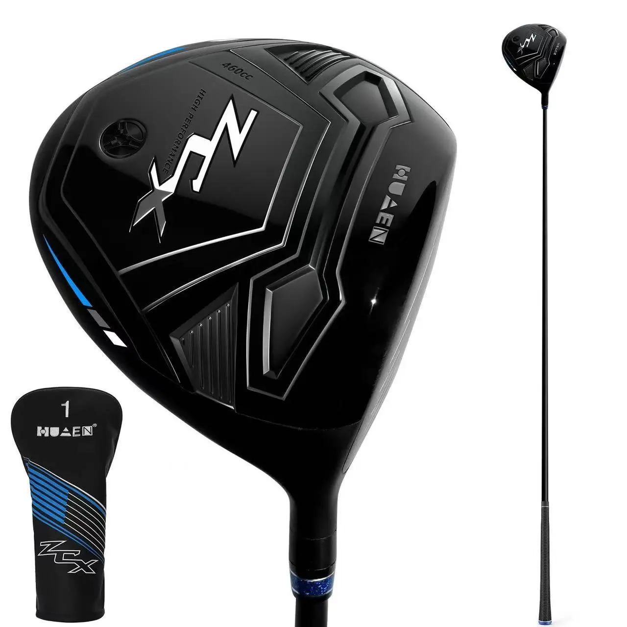 XZN Golf Club - Black Driver with Blue Accents, Includes Protective Cover, Ideal for Enhancing Your Game