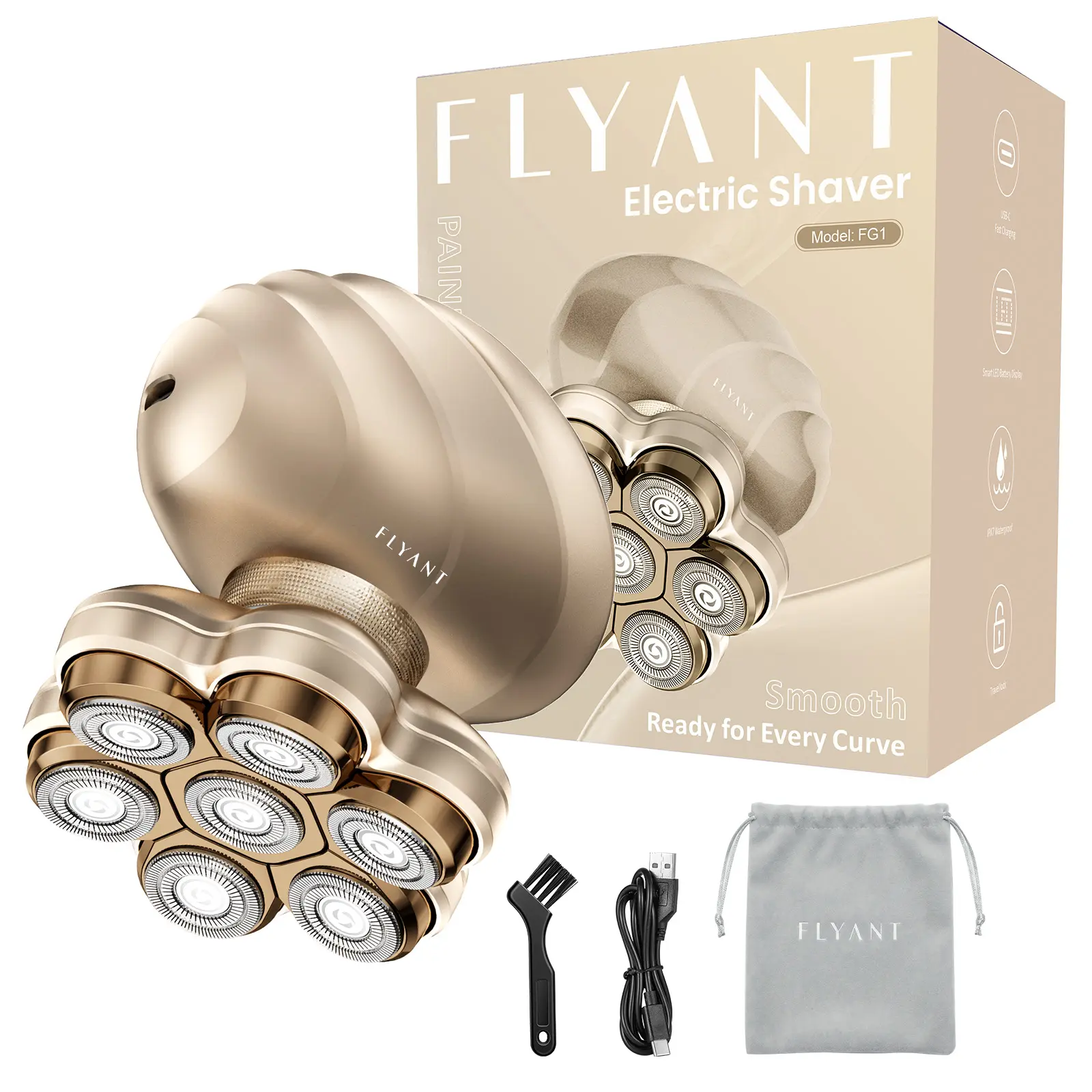 Flyant 7D Floating Body Electric Shaver for Women, Rechargeable Electric Razors, IPX7 Waterproof Wet Dry biknini trimmer, electric head shaver, Lady Hair Remover for Face, Pubic, Cordless, Flawless, Gift