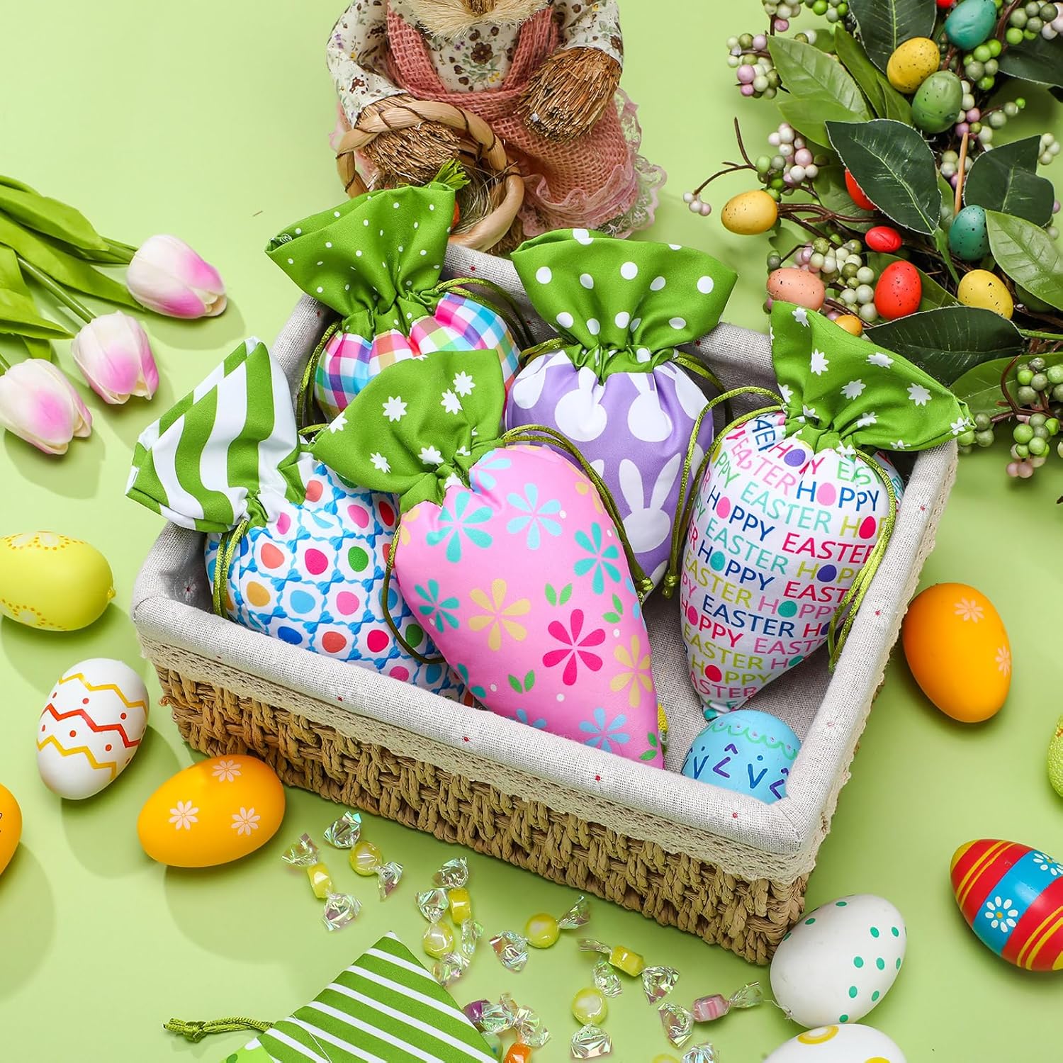 12/24 Pcs Easter Carrot Goodie Bags Fabric Drawstring Candy Bags Treat Gift Bags for Student Adult Office Employee Coworker,Easter Basket Stuffer for Egg Hunt,Outdoor Church School Classroom Decorations,Spring Birthday Party Supplies,Class Gift Exchange