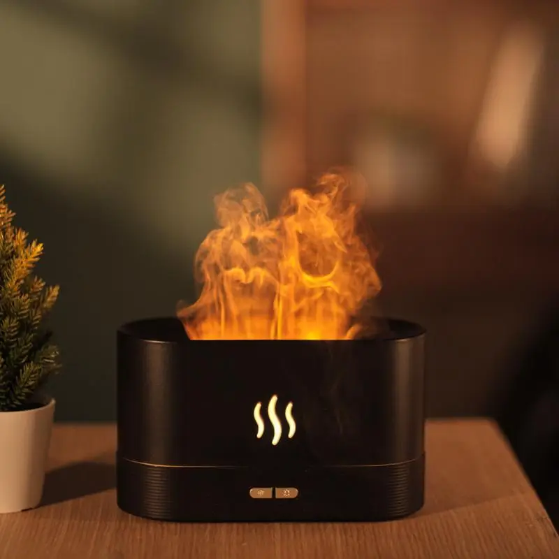 Simulated Flame Air Aroma Diffuser, 7 Flame Colors Noiseless Essential Oil Diffuser With Auto-Off Protection, USB Powered Desktop Humidifier