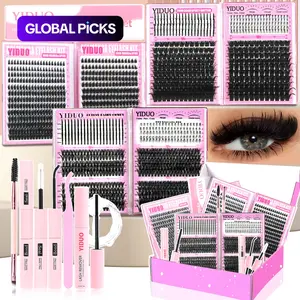 1488pcs Lash Cluster Kit, Individual Eyelash Kit, Home DIY Makeup Eyelash Extensions Set with 10 Styles (50D/60D/80D/100D/Bottom/Spike/Manga/Volume 5–20mm), D-Curl Cluster Eyelash Extension Kit with Lash Bond & Seal, Remover, Tweezers & Brush