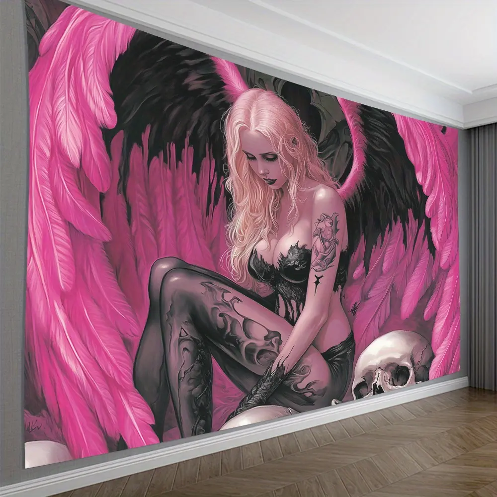 Fashion Style Angel Wall Hanging Canvas - Polyester Fiber Featherless Ornament for Living Room, Party Decoration (Indoor & Outdoor, No Electricity Needed)