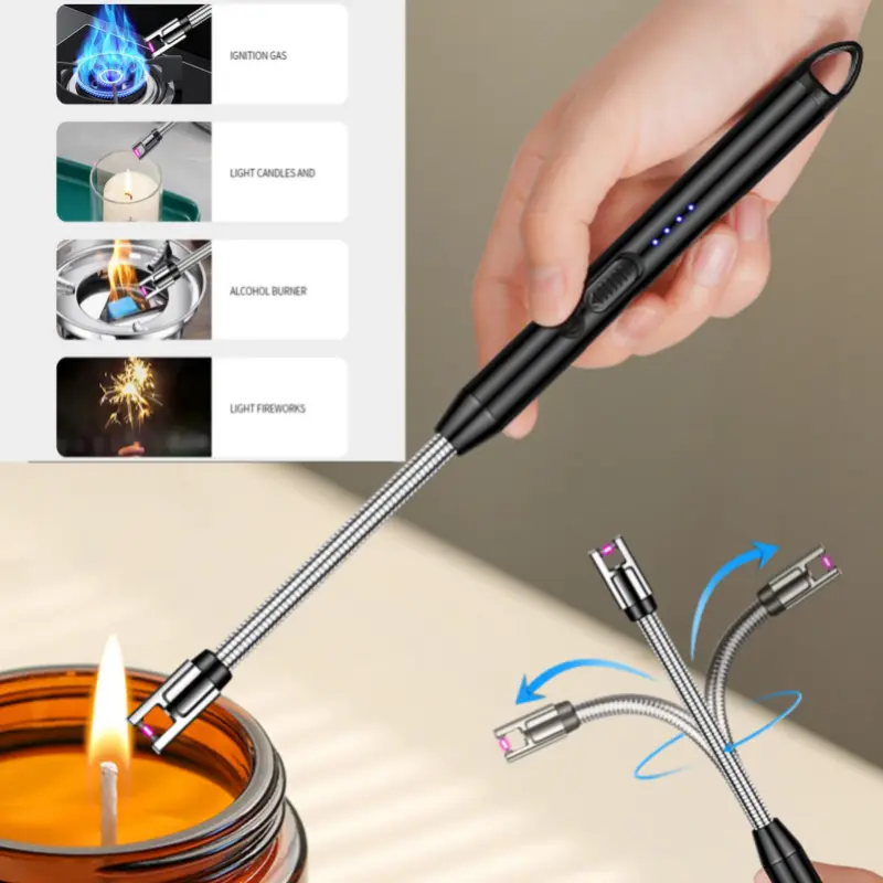 Flameless Plasma Electronic Arc Torch Lighter - 360 Rotation USB Rechargeable Compact Small Size Metal Alloy Windproof Igniter, Flexible Arm, LED Display, Portable for Outdoor Grill, Stove Use