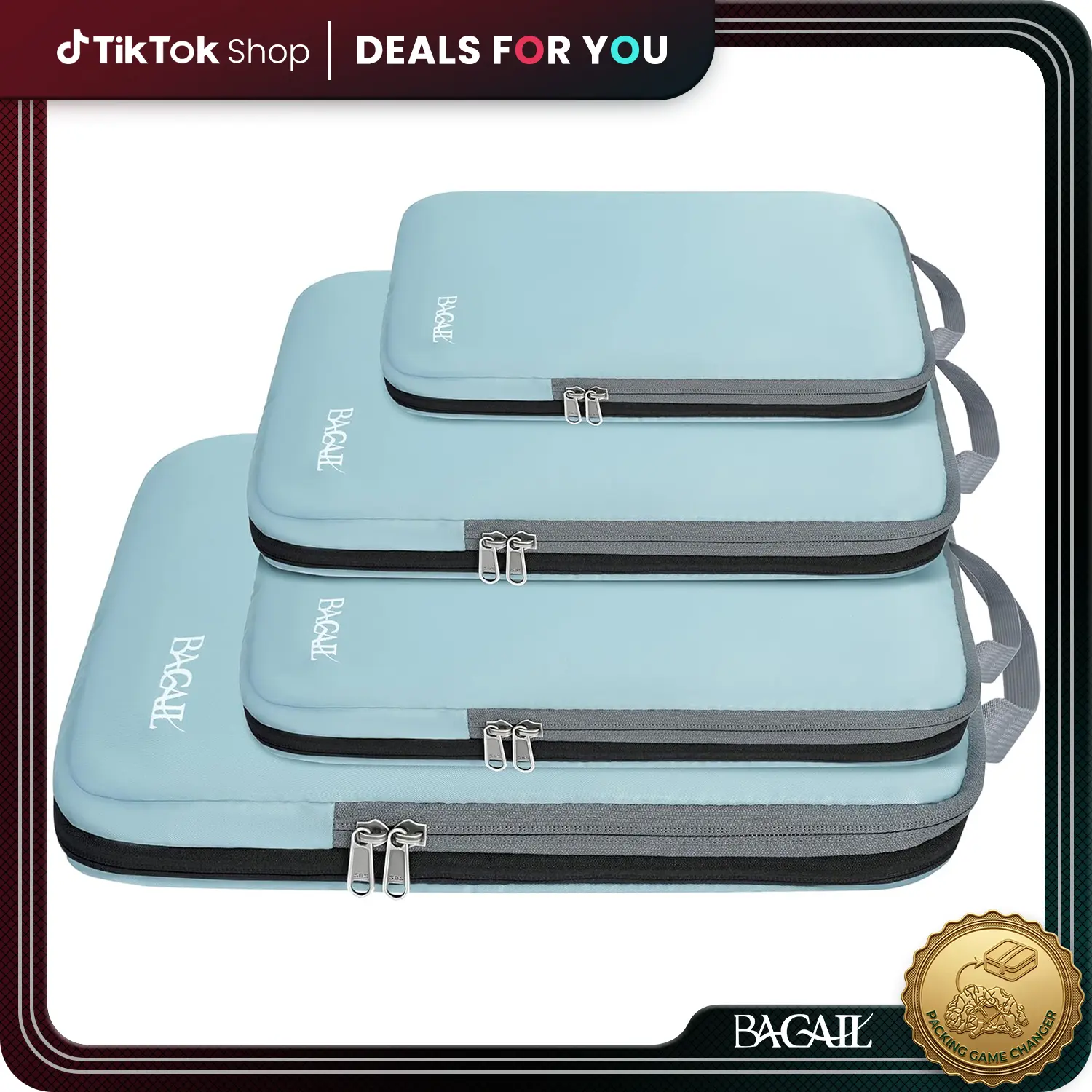 BAGAIL 4 Piece Compression Packing Cubes, Lightweight Portable Travel Organizer Set, Travel Cubes for Packing Luggage, Lightweight Packing Cubes, Travel Organization Pouch