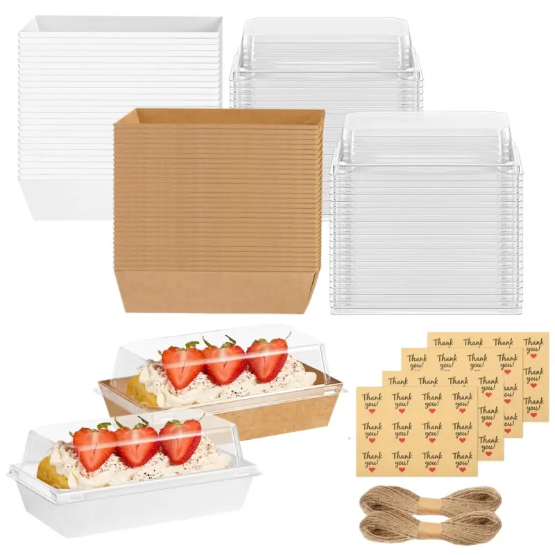 50/100 Pack Paper Charcuterie Boxes with Clear Lids, Disposable Sandwich Containers, Small Kraft Bakery Treat Boxes for 2 Cupcakes, Muffins, Hot Cocoa Bombs, Strawberries, To Go Desserts Boxes