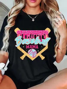 100% Cotton Baseball Mom Drip Ice Cream Baseball Mama Mother's Day T-Shirt